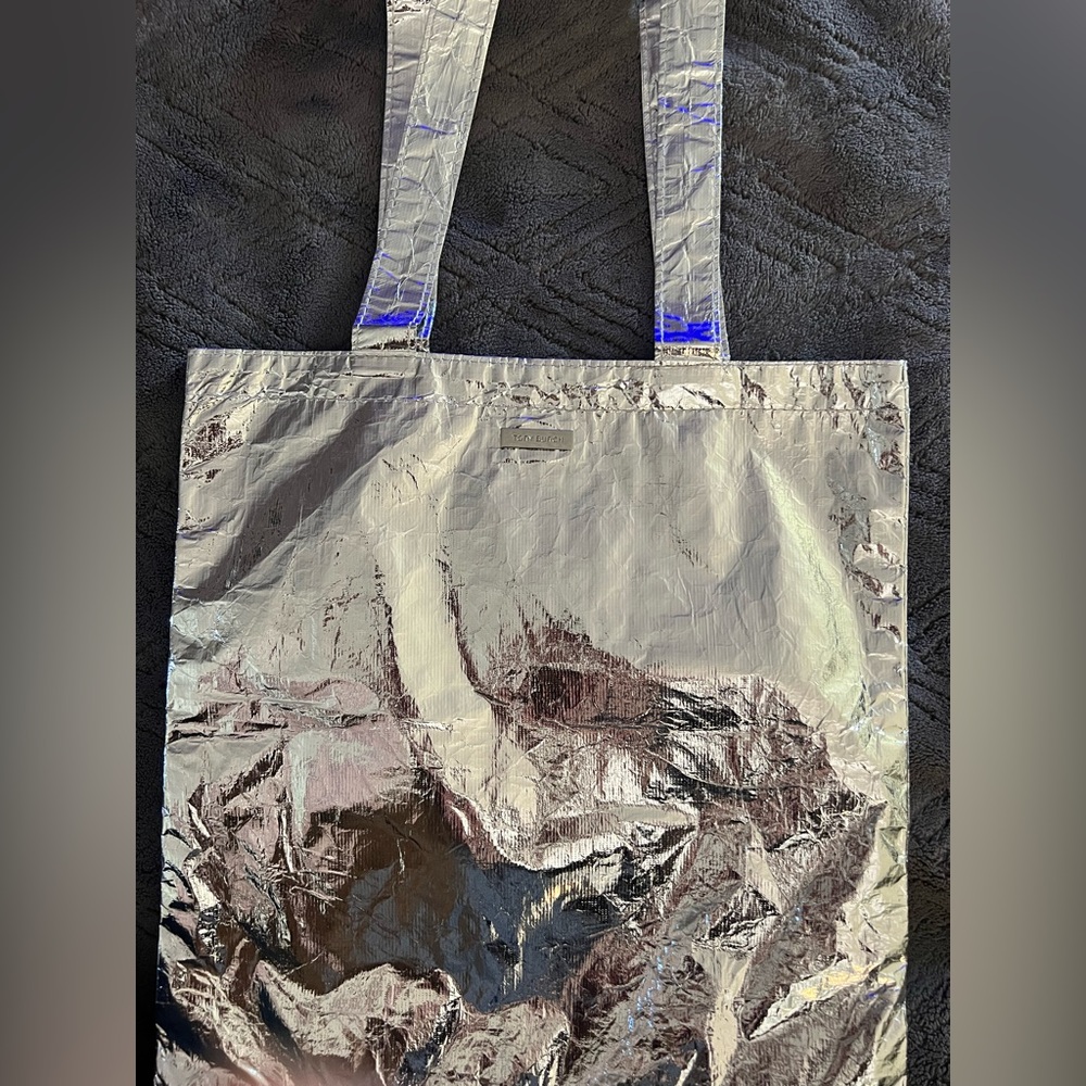 Tory Burch Silver Metallic Foil Tote Bag